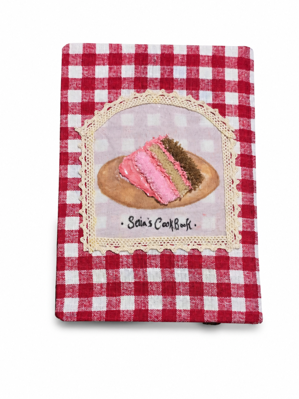 ژورنال آشپزی دست‌ساز طرح کیک صورتی چهارخانه 🍰🧵
