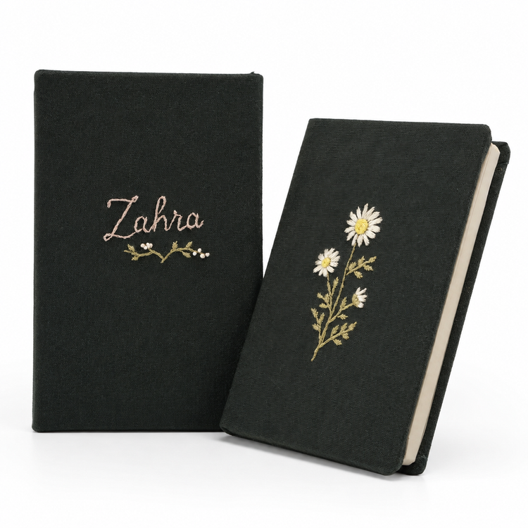 ژورنال گلدوزیشده بابونه با نام سفارشی 🌼